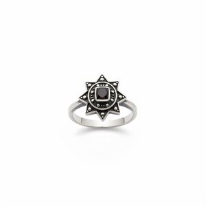 🖤 Vintage Art Deco Repro | Black Onyx Marcasite Sterling Silver Sunburst Ring